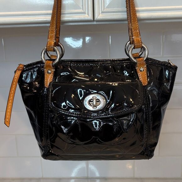 Coach Bag Purse Handbag Leather Leah Signature Embossed Patent Mini Tote Bag - Picture 2 of 16